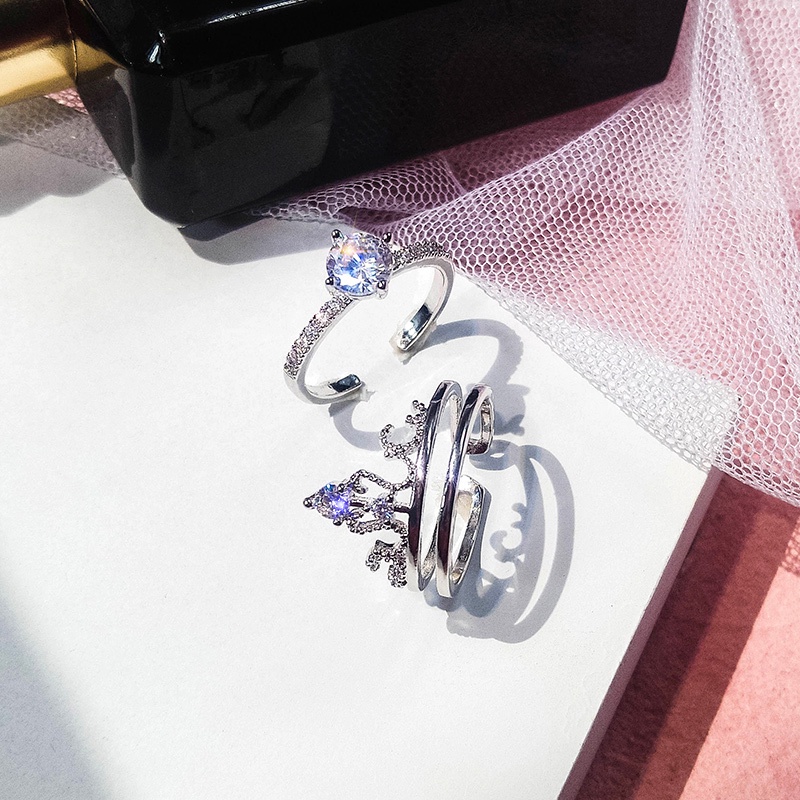 Cincin Bentuk Mahkota Gaya Korea Adjustable Untuk Pasangan