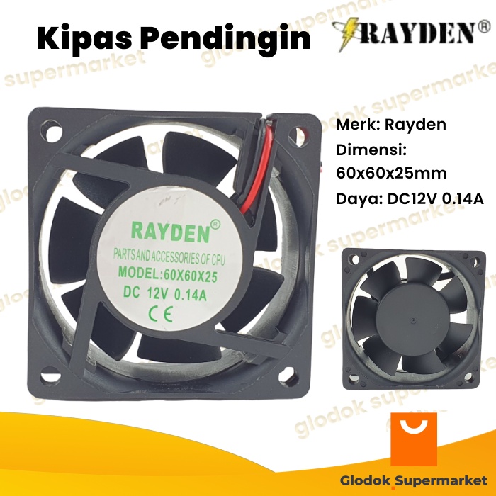 Kipas Pendingin Rayden 6cm 12V Cooling Fan DC 12 Volt 6 x 6 x 2.5 cm