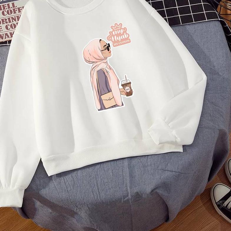 My Hijab My Crown Sweater Wanita Oversize M - XXL Fleece