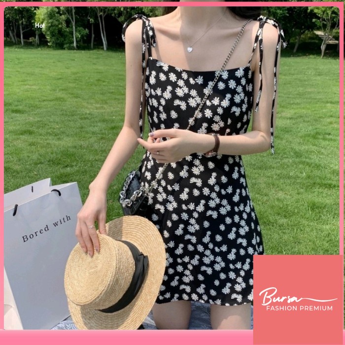 Dress Tali Flower / Dress Wanita Korea Style / Dress Wanita Flower