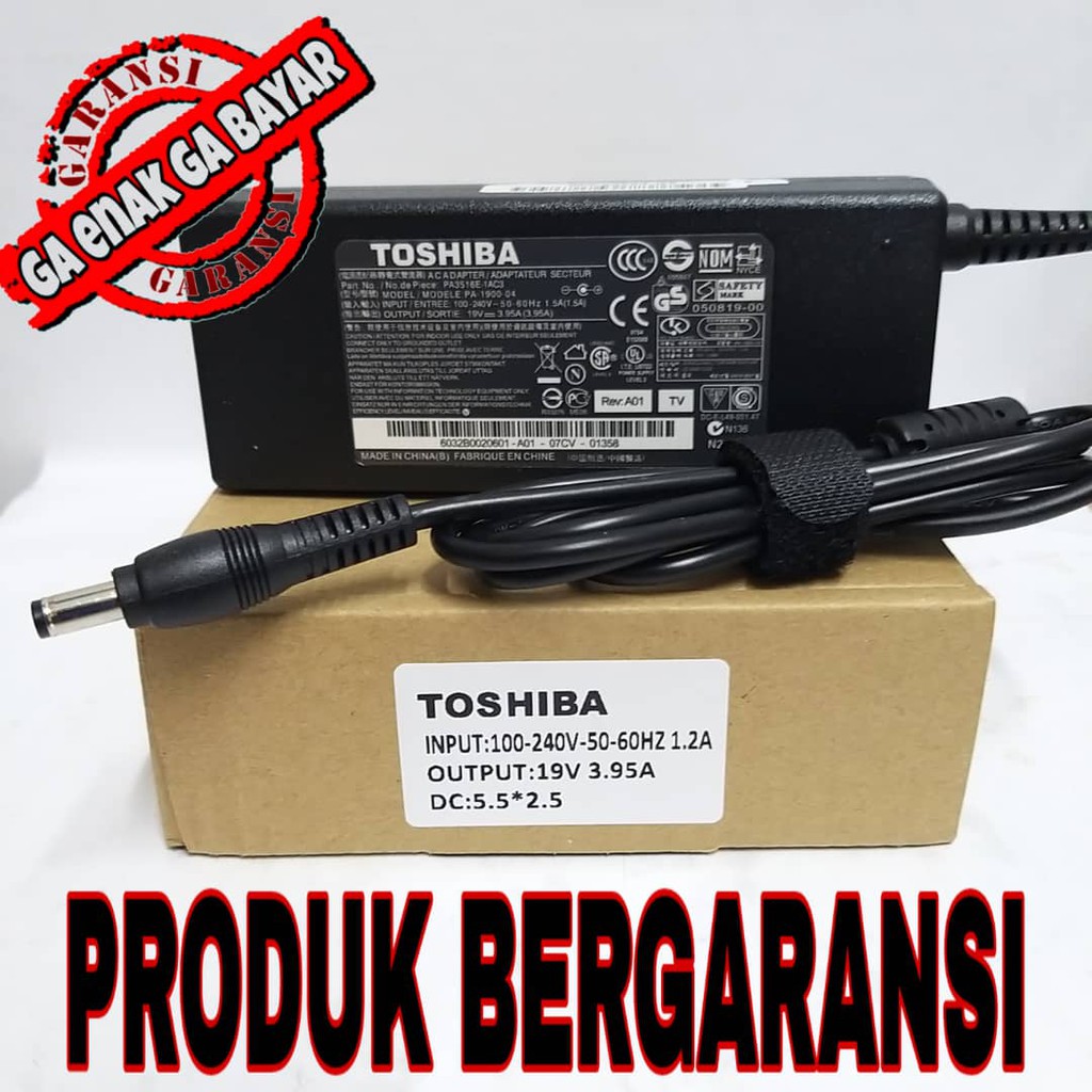 Adaptor Charger Laptop Toshiba 19v 3.95a Satellite 1000, 1100, 1200, 1600, 1700, 1900, 3000 series