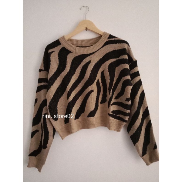 CREWNECK ZEBRA / SWEATER CROP KOREA RAJUT LEMBUT | BLOUSE / ATASAN IMFORT MOTIF  ZEBRA