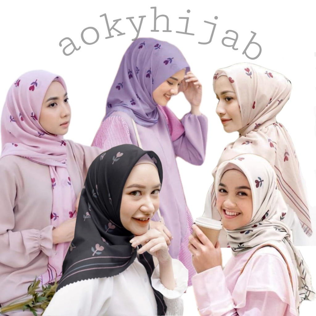 Terbaru !! Hijab Voal Segiempat Motif Tulip Series Kerudung Segiempat Motif