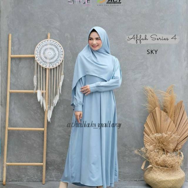 Gamis afifah warna sky ori by elha (best seller)