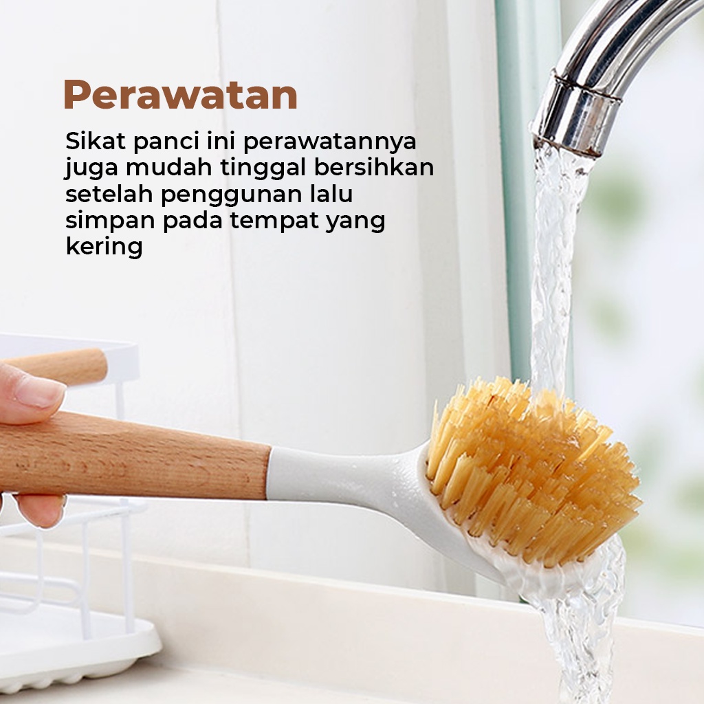 Sikat Cuci Piring Gagang Kayu Warna Natural Sikat Wastafel Cuci