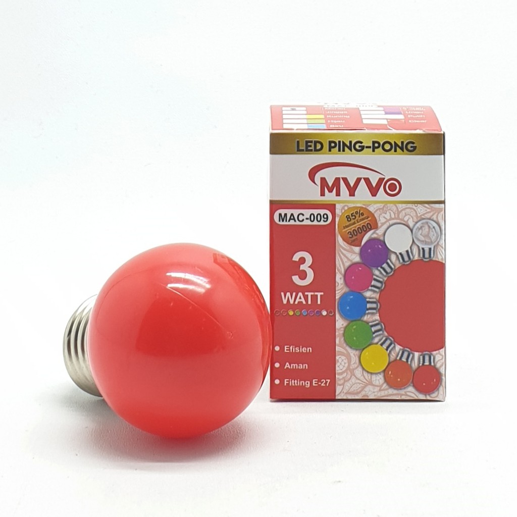 Myvo Merah Lampu Led Ping Pong 3W E27 Warna Merah / Lampu Dekorasi