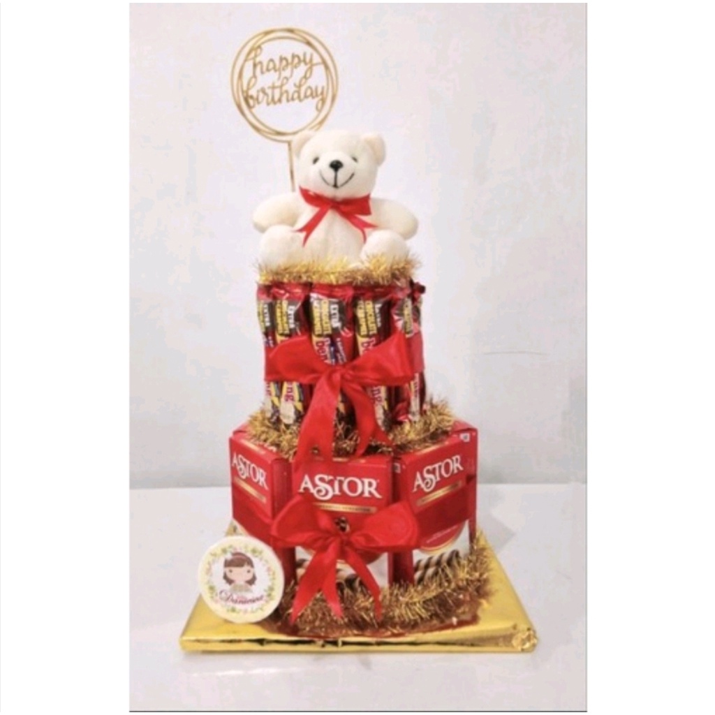 .snack tower cake beng beng astor choco tower cake 2 susun hadiah birthday anniversary ultah anak (d