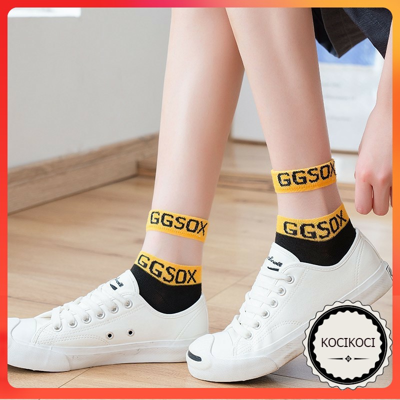 Kaos Kaki Pendek Transparan Wanita Motif GGSOX Kaos Kaki Pendek Wanita Import Kekinian