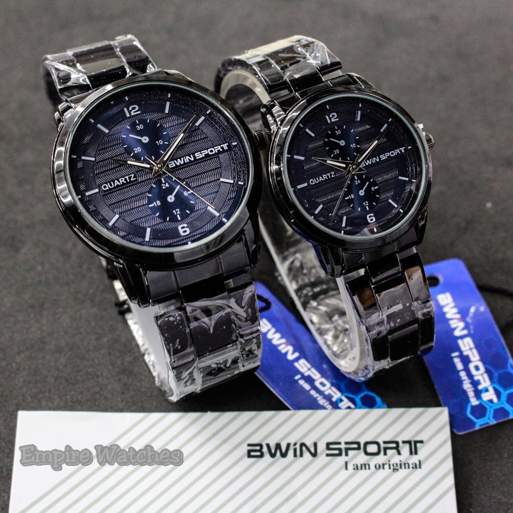 Jam Tangan Couple Awin Bwin Sport M1036G M1036L Pria Wanita Cowok Cewek Analog Rantai Stainless Kual