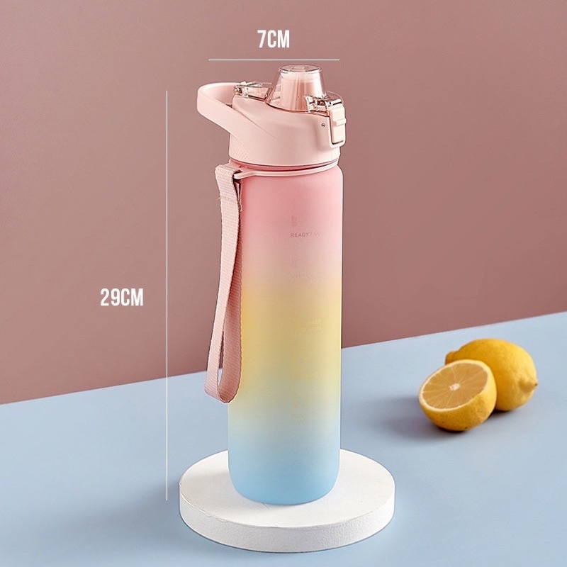 BOTOL MINUM PASTEL 1 LITER / BOTOL MINUM TIME 1 LITER / DRINK REMINDER / BOTOL RAINBOW