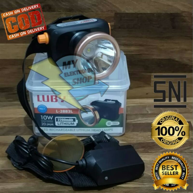 Senter Kepala LUBY LED 10Watt Tombol ON/OFF puter, Senter Kepala LED 10W Headlamp LUBY 10 Watt LED L-2883L