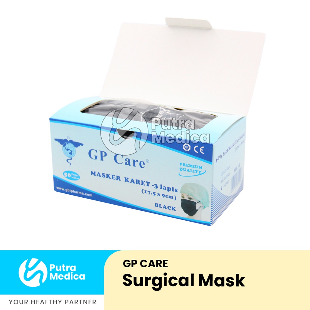 GP Care Face Mask Earloop 3 Ply [Black] - 1 Box / Masker Karet Telinga / Penutup Hidung dan Mulut / Alat Perlindungan Diri