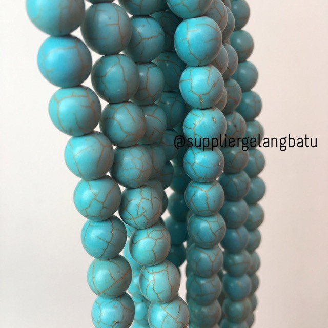 bahan soft blue pirus 10mm natural phyrus howlite serat emas gold akik batu cowok cewek pria wanita