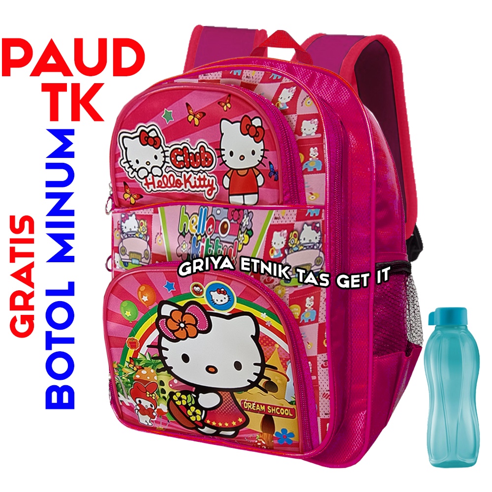 Tas Sekolah Anak TK Perempuan BONUS BOTOL MINUM Hello Kitty