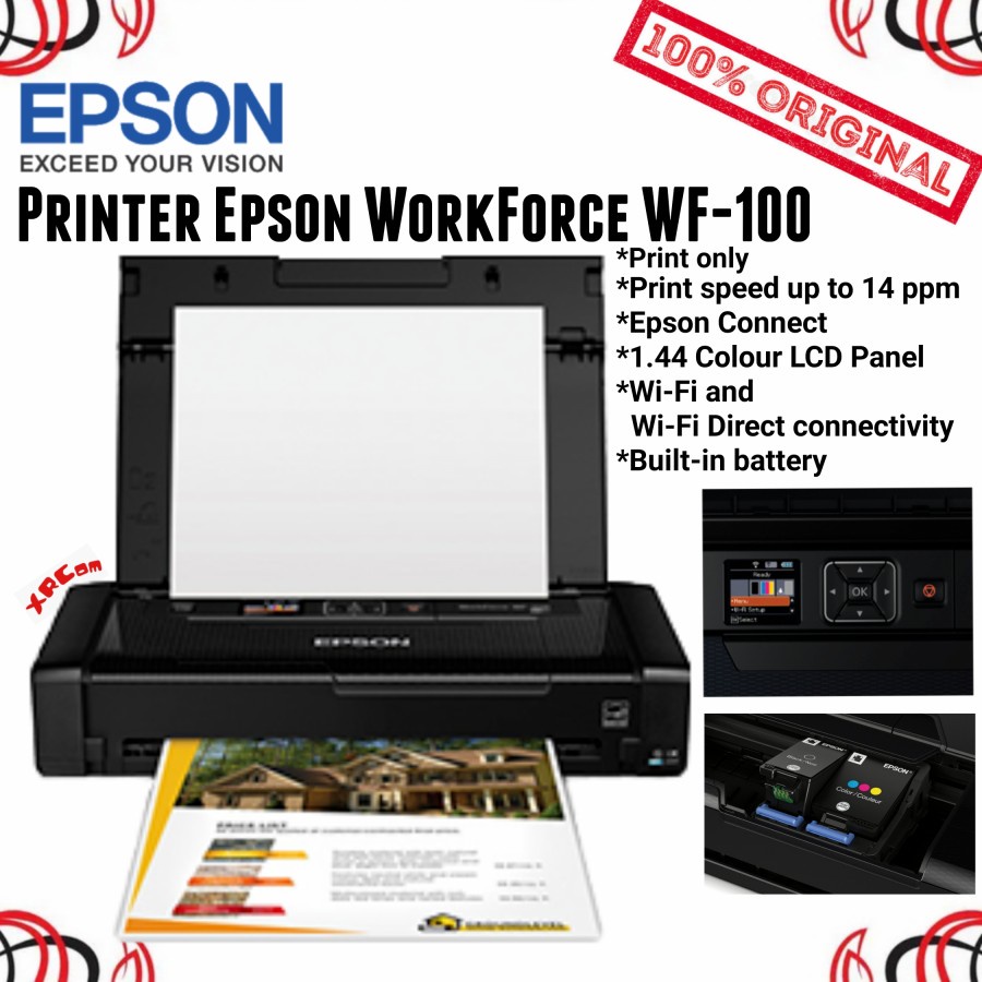 Printer Epson Portable Workforce WF-100 / WF100 Printer Document Wifi