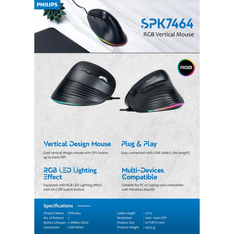 Philips Mouse Wired Vertical M-464 Light switch