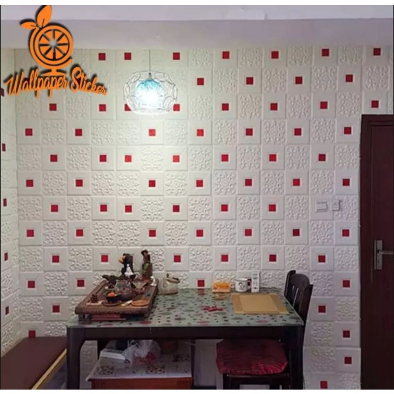 WALLPAPER DINDING BATIK 3D FOAM // 70X70CM TERMURAH !!!-Batik Merah 4mm