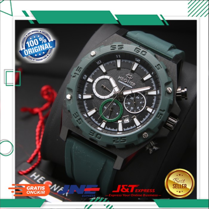 JAM TANGAN HEGNER PRIA COWOK ORIGINAL ORI BRANDED ANALOG HW 1671 BLACK GREEN