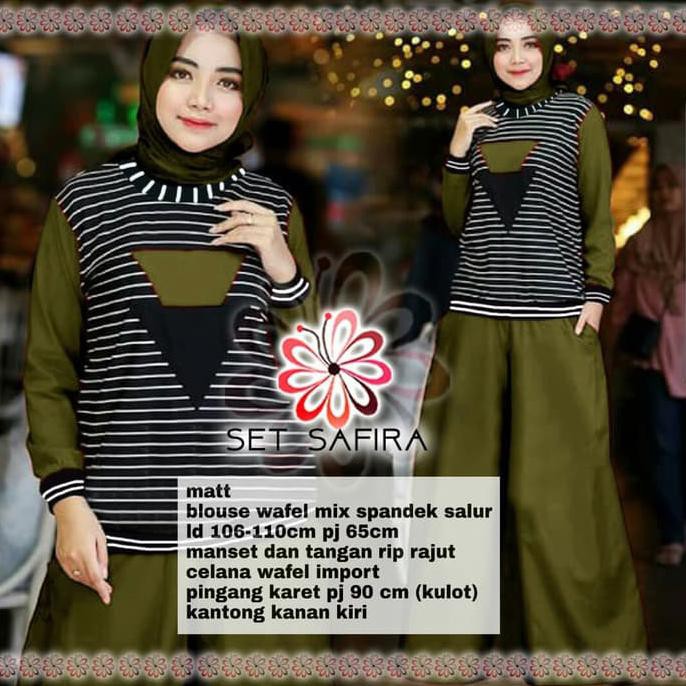 Set Safira Army Hijab 0152 RKA Baju Gamis Wanita Muslim