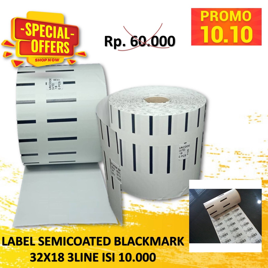 Label Barcode Semicoat 32 x 18 / Semicoated 32x18 isi 10,000pc - Core1&quot; isi 10rb