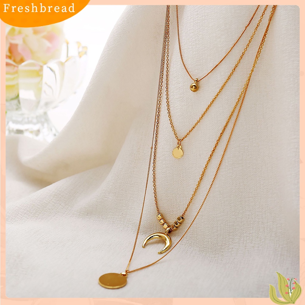 [Fresh]Women Crescent Moon Bell Round Pendant Multi Layer Chain Necklace Jewelry Gift