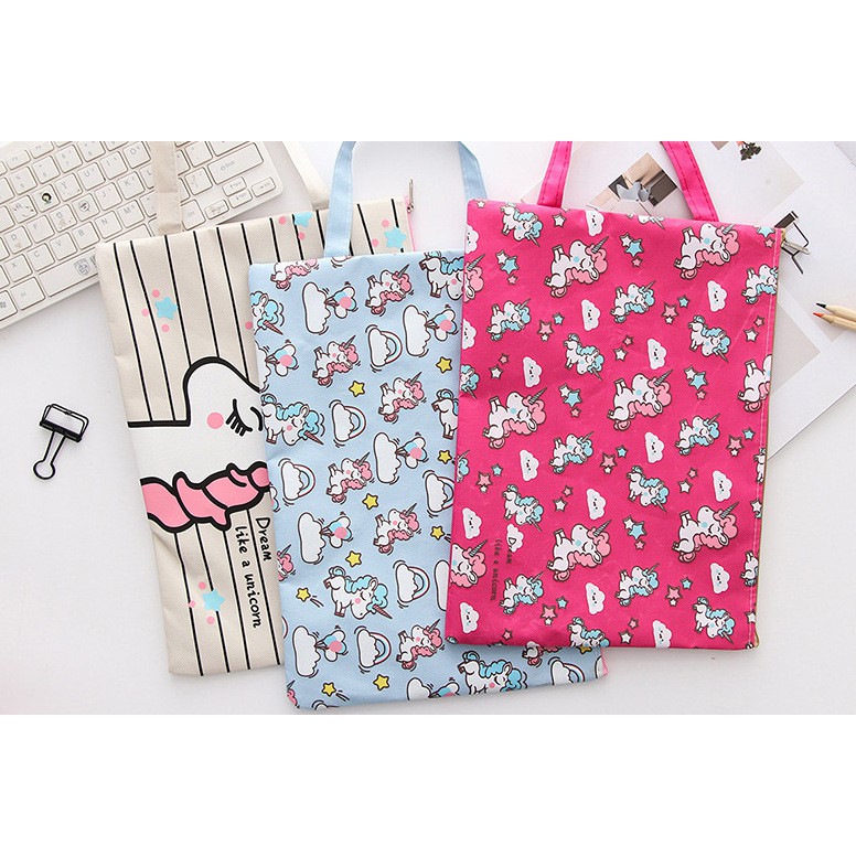 

Tas Bag Penyimpanan Dengan Ukuran Besar A4 Model Korea Motif Unicorn / Unicorn File Bag