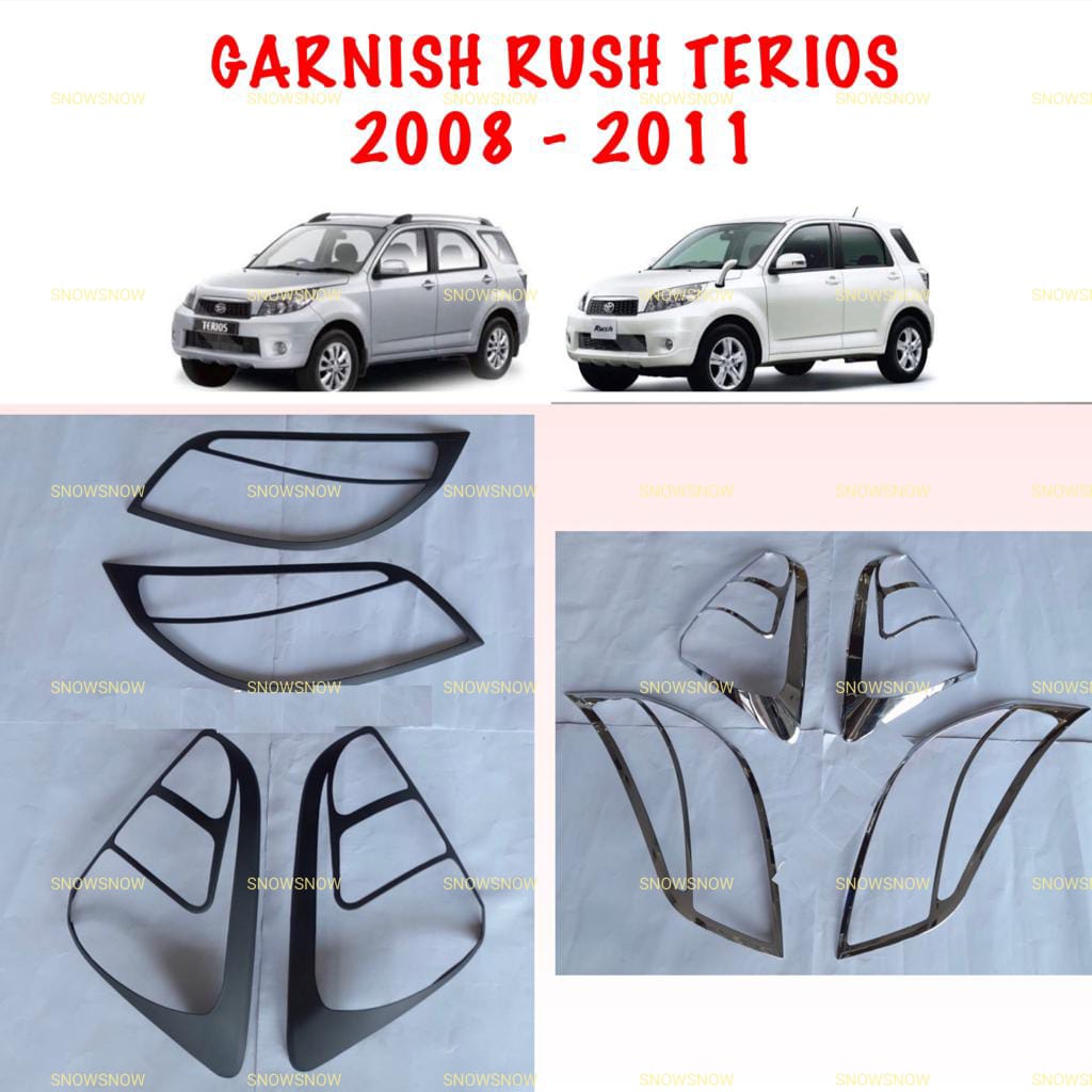 Paket Garnish Lampu Depan Belakang Rush Terios Lama Old 2007 2008 2011 Hitam Chrome