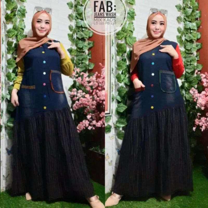 Gamis Levis cancel kombinasi /gamis Levis polo/ bahan jeans/.gamis jeans/ gamis Levis model.terbaru