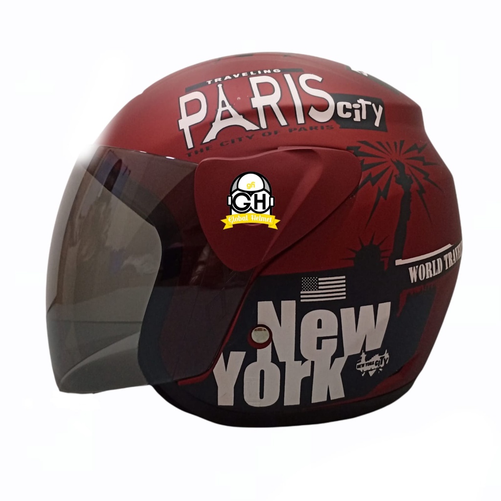 HELM EVOLUTION PARIS MAROON DOFF HALF FACE MURAH MODEL GM EVO