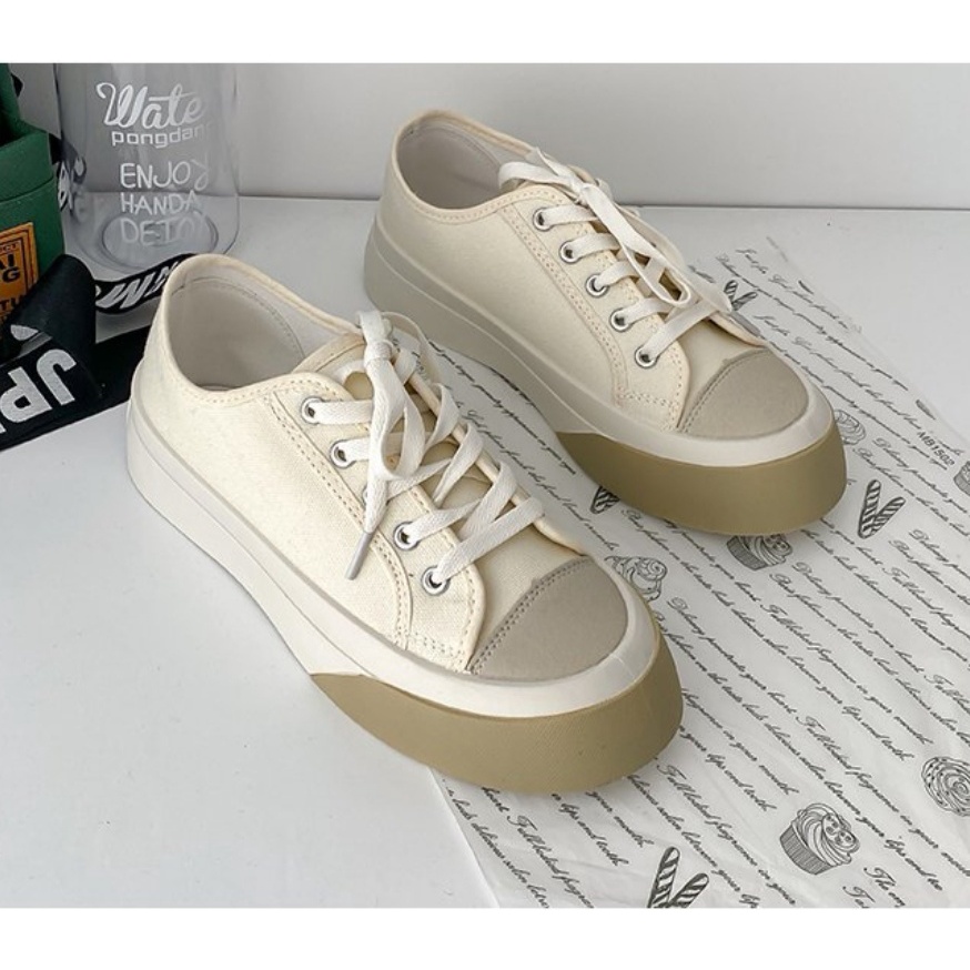 [DUNIA FASHION] Sepatu Wanita Taeyong Sepatu Sneakers Wanita Sport Shoes Cream DF-544