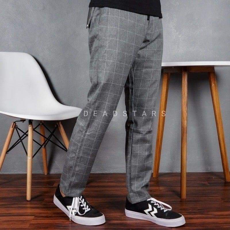 BISA COD  CELANA PANJANG TARTAN KOTAK WARNA ABU PRIA BISA COD / LONG PANTS/TARTAN SKINNY PANTS/GREY 