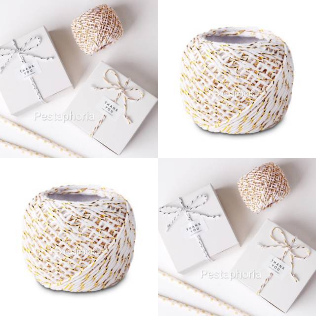 

1 Roll 20 meter White Gold Twine Rope u/ Box Gift Packaging