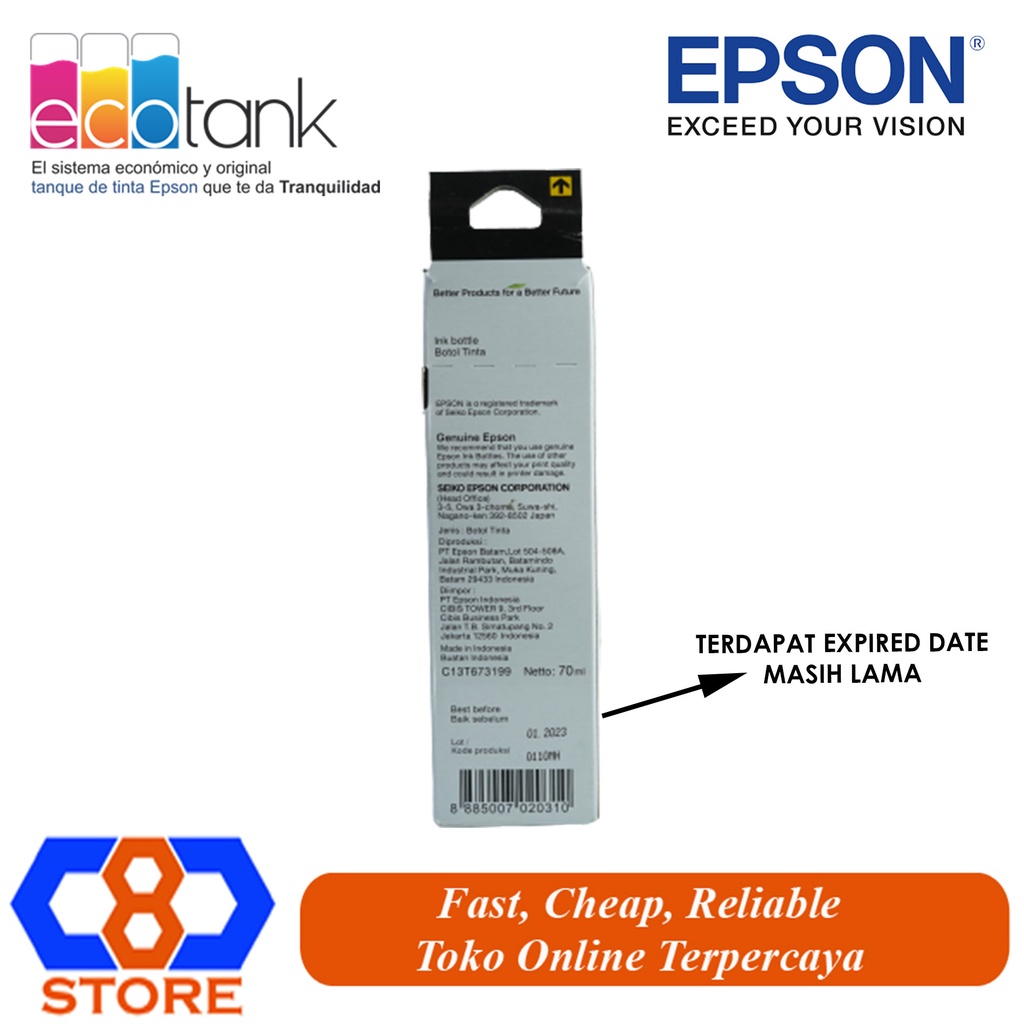 TINTA EPSON L800 L805 L850 673 T6731 BLACK HITAM ORIGINAL