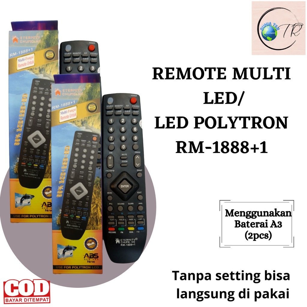 Remot / Remote POLYTRON TV MULTI LCD LED Universal RM 1888+1 tanpa setting