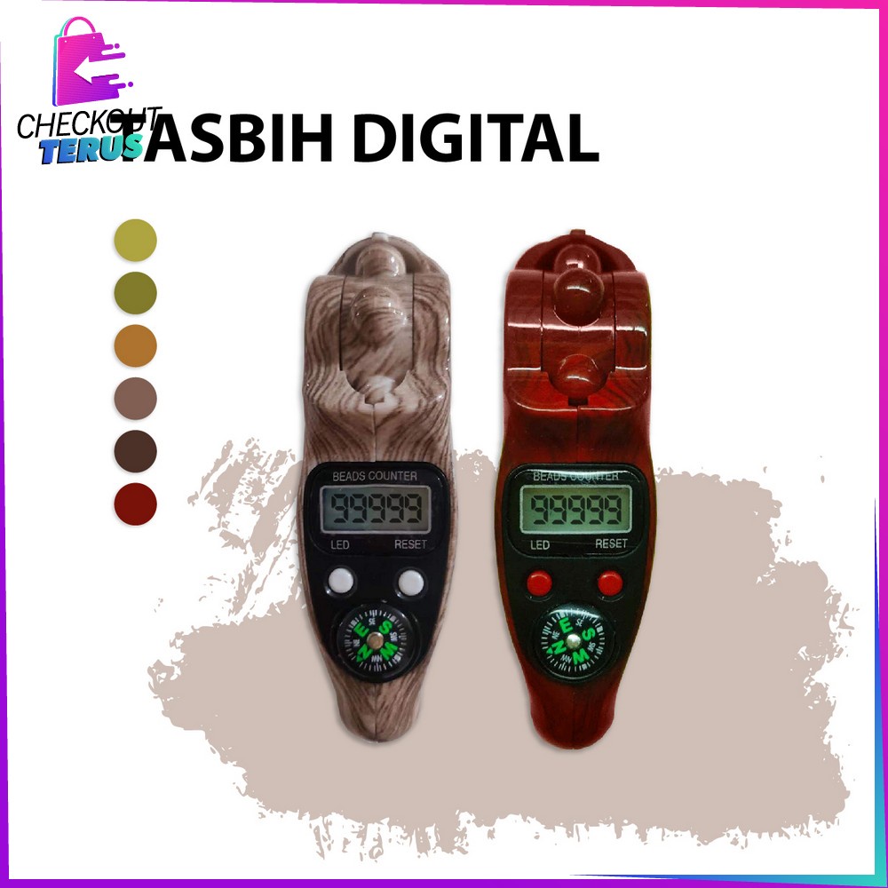 CT C582 Tasbih Digital Motif Kayu Led + Kompas Muslim Tasbih Alat Hitung Tahlil Finger Counter Compas Zikir Digital Tasbih