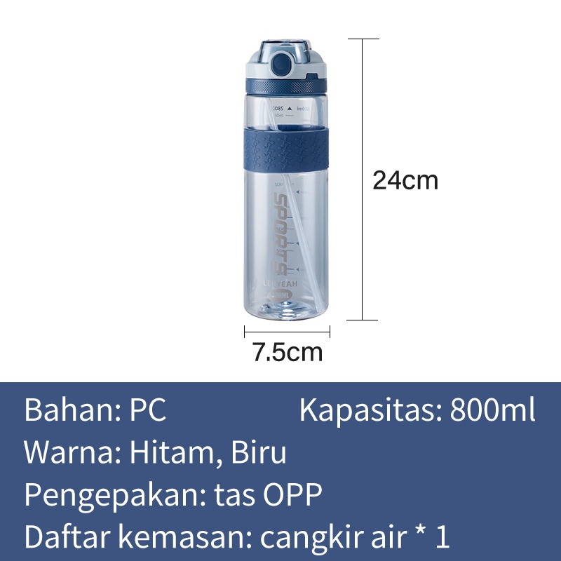 Botol Minum 800ml BPA FREE Sport Cup anti bocor/ Botol Anti tumpah Multifungsi Portable