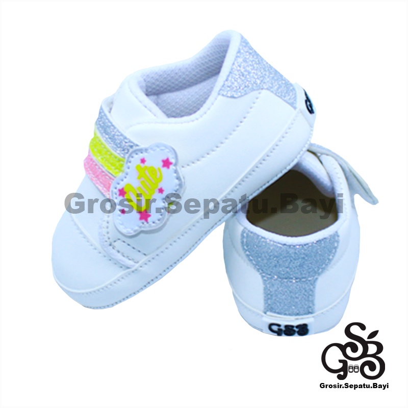 sepatu prewalker bayi perempuan umur 2-14 bulan model Cute Rainbow Putih