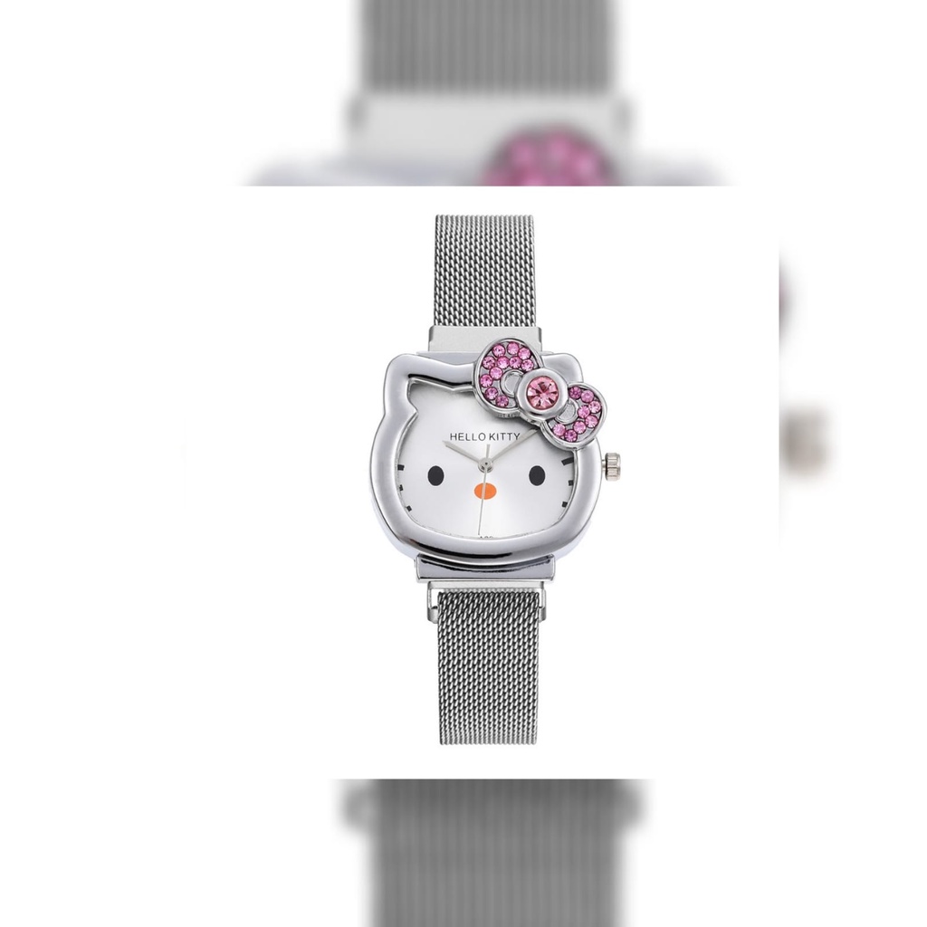 JAM TANGAN WANITA KECIL RANTAI SILVER KITTY JAM100S3 STAINLESS BESI CEWEK MURAH ORIGINAL IMPORT PESTA MEWAH BRANDED KEKINIAN SIMPLE LUCU KOREA