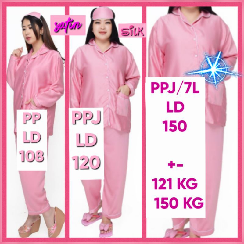 Baju tidur jumbo LD 150/piyama set celana satin polos