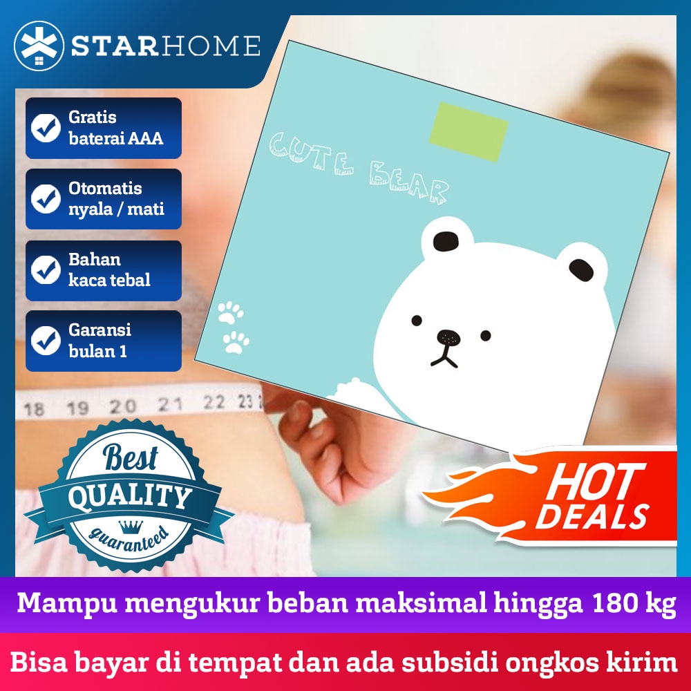 StarHome Timbangan Badan Digital Kaca Mini Kartun Maksimal 180 kg - Digital Weight Scale