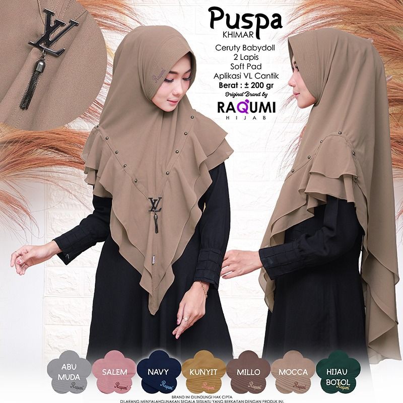 PUSPA ORIGINAL RAQUMI HIJAB | Khimar Soft Pad Raqumi | Khimar Mocca | Khimar Raqumi