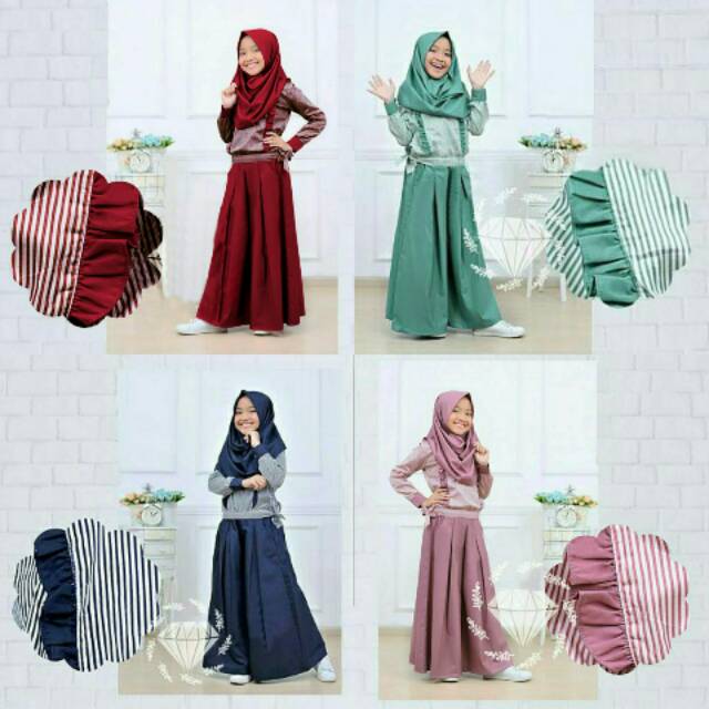 Diagirls Kids Usia 8th-12th Baju Muslim Anak Perempuan Gamis Anak Perempuan Setelan Anak Perempuan