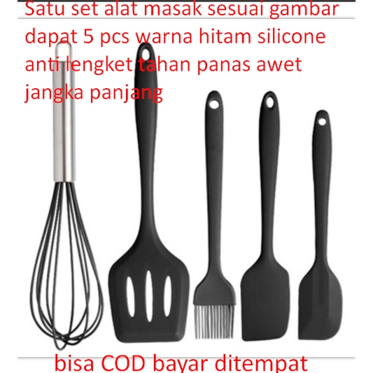 Satu set alat masak sesuai gambar dapat 5 pcs warna hitam silicone anti lengket tahan panas awet jan