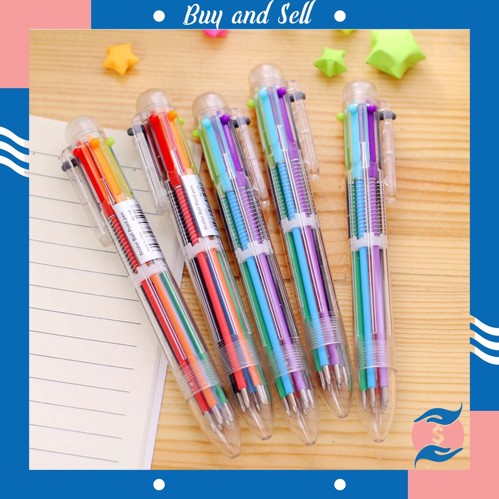 

BUYANDSELL(COD) Pulpen 6 Color in 1 Ballpoint Pen Office Pena 6 Warna Sekaligus Berwarna U09