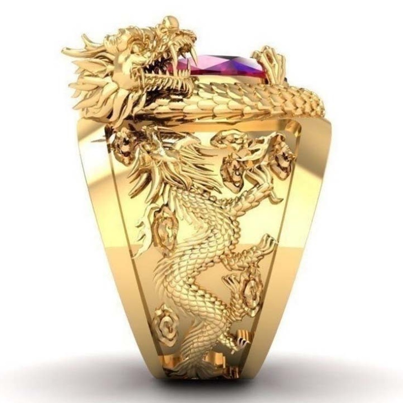 Cincin Fashion Gold Plated 3D Dragon Shaped Stainless Steel Jewelry with Jewelry Wedding Party Gifts for Men and Women Jewelry