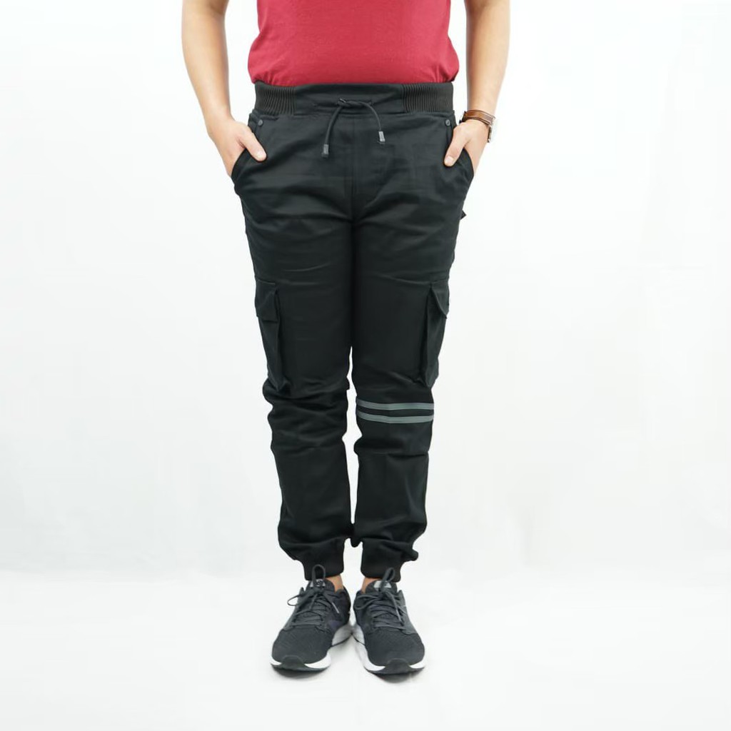 CELANA PRIA / CELANA JOGGER  CARGO STRIP HITAM