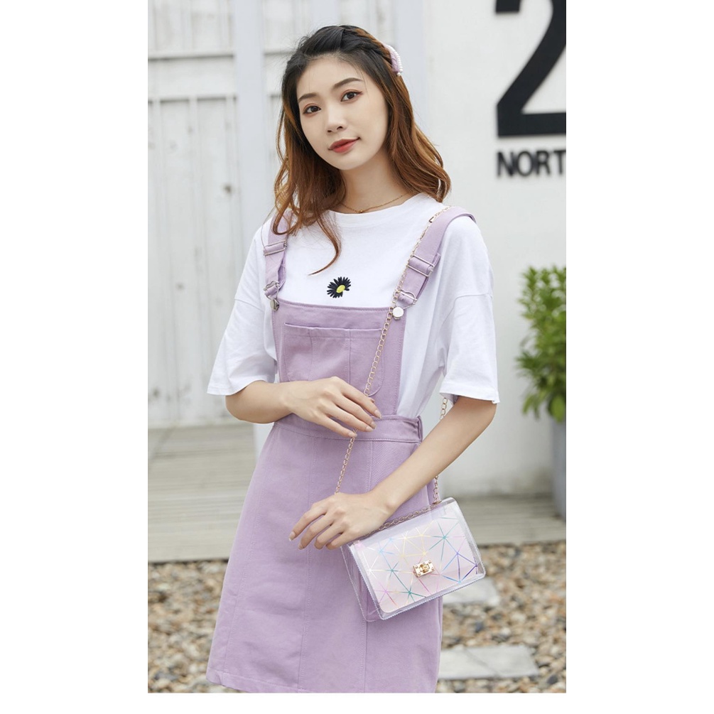 Tas Korea Selempang Jelly Warna Laser Segitiga Rantai DIagonal Tas Bahu Handbag Fashion Terbaru A10
