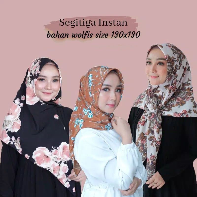 Jilbab segitiga instant motif bahan wolfis premium