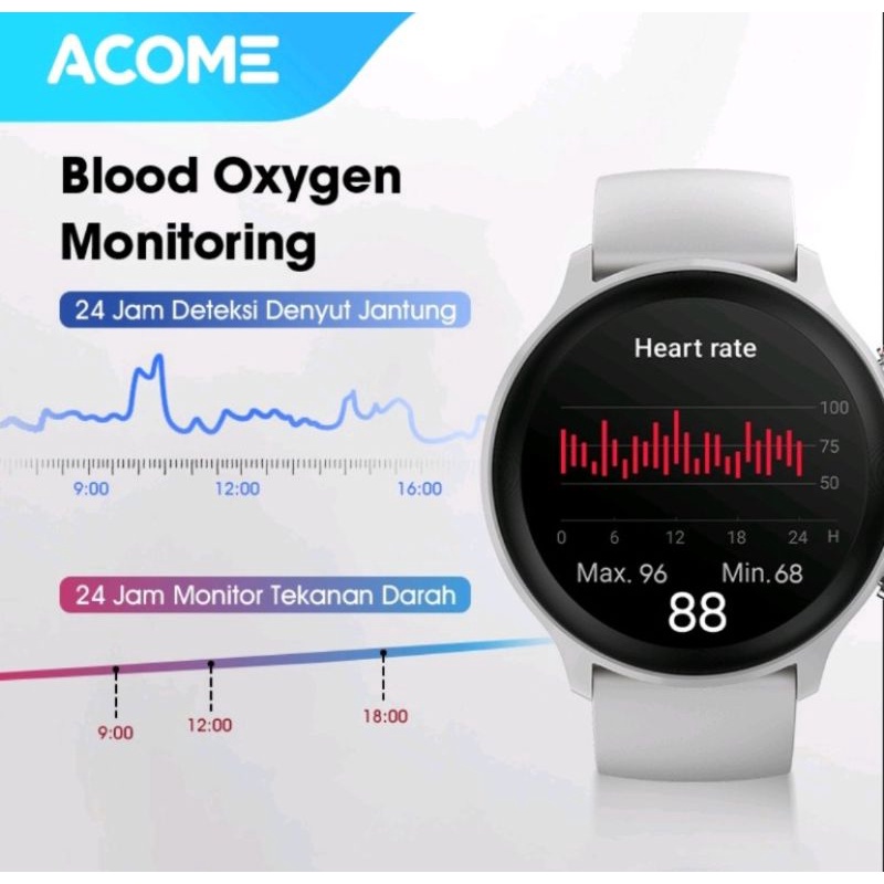 Smart Watch Tahan Air Bluetooth Blood Oxygen Monitoring Garansi ACOME SPORT C1