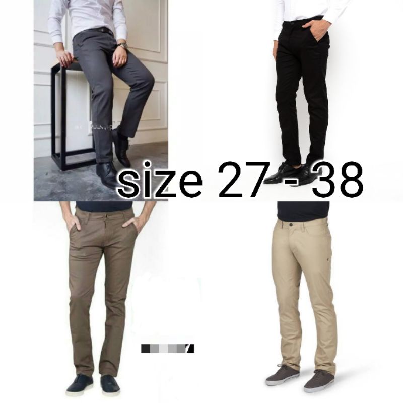 Celana Chino | CelanaPanjang Skinny Chino Pria Formal Casual Slimfit Stylish Cream coffe  Grey Hitam